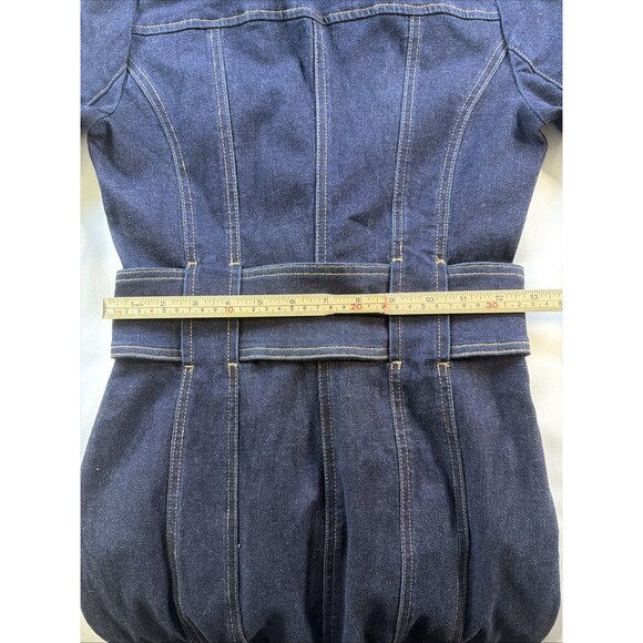 White House Black Market Denim Shirt Dress Size 00 Blue Long Sleeve Belted - Picture 4 of 9